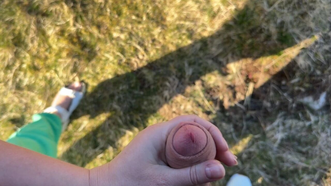 Caught jerking in public and decided to help to cum public handjob