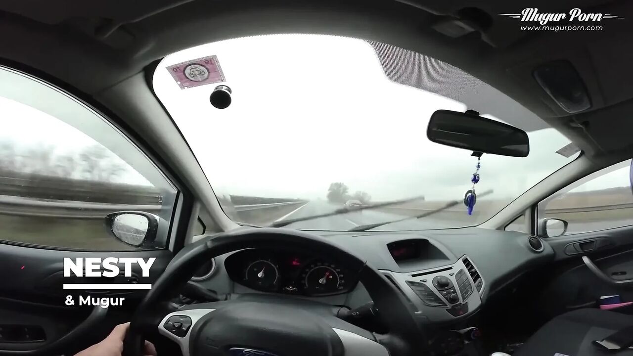Nesty gets fucked outdoor in a car on a rainy day