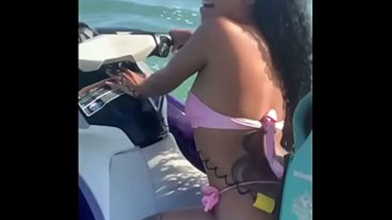 Young slut left her husband on the beach and had sex with the instructor on the jet ski.