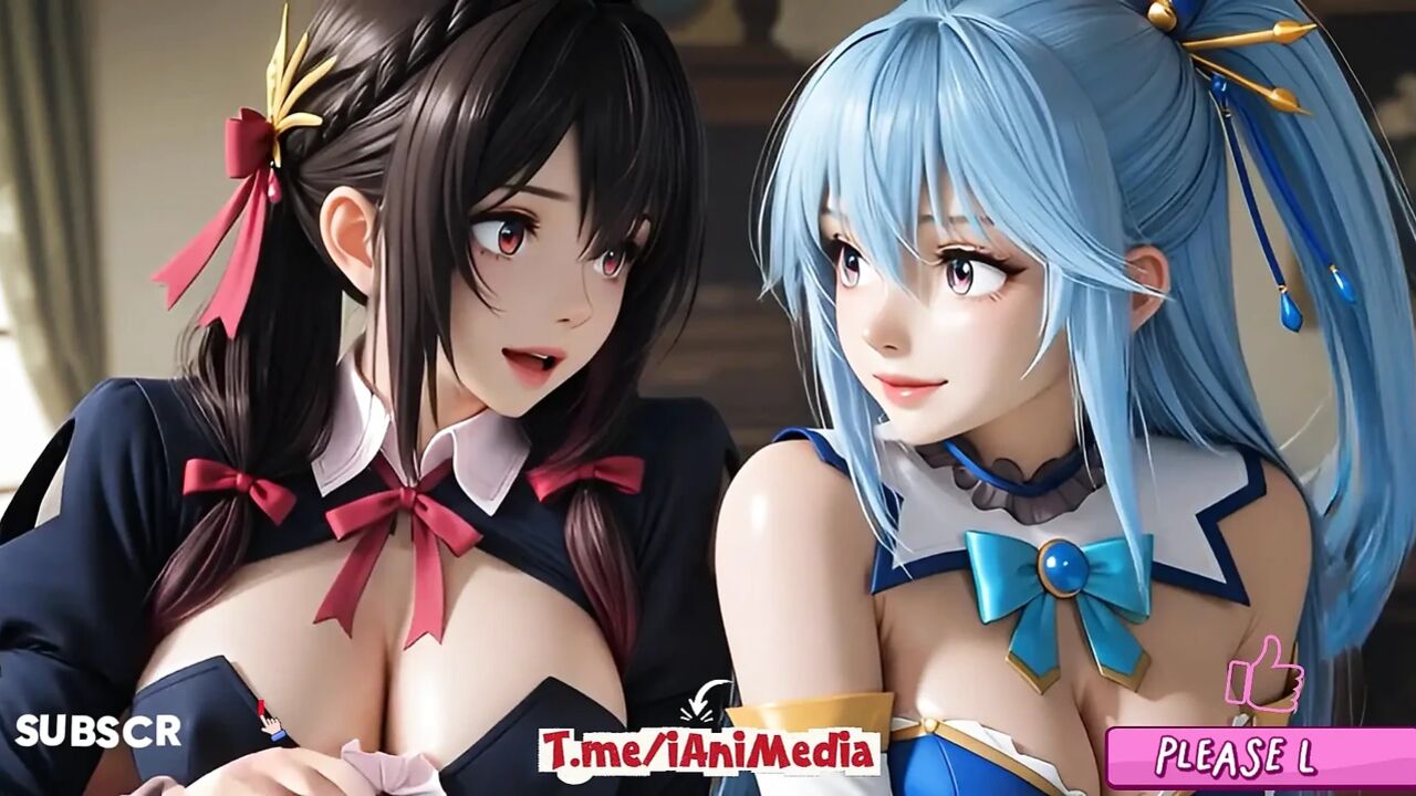 SFW Aqua and yunyun From konosuba soft show touching and kissing lesbian