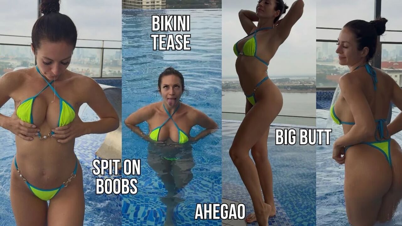 Bikini, Spit on Boobs, Ahegao, Butt Tease in a Public Pool
