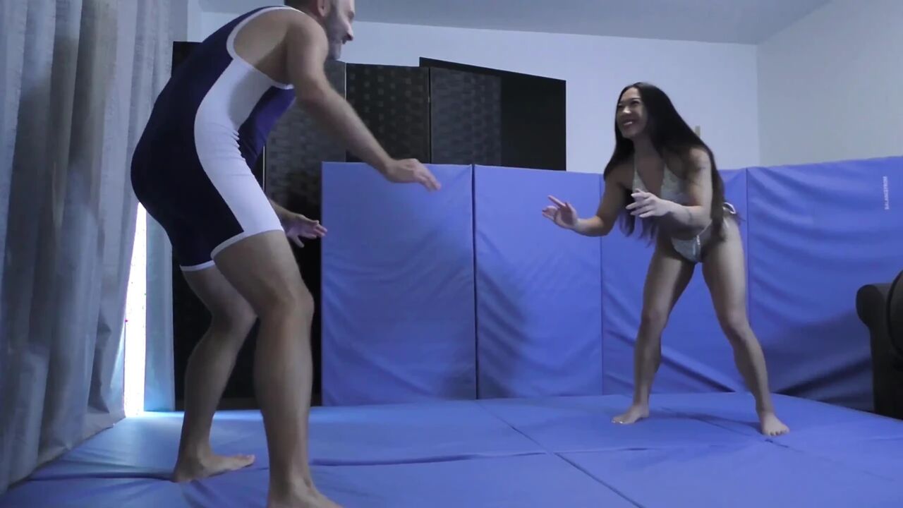 Petite with Power Kiara Star Dominates Male in Wrestling