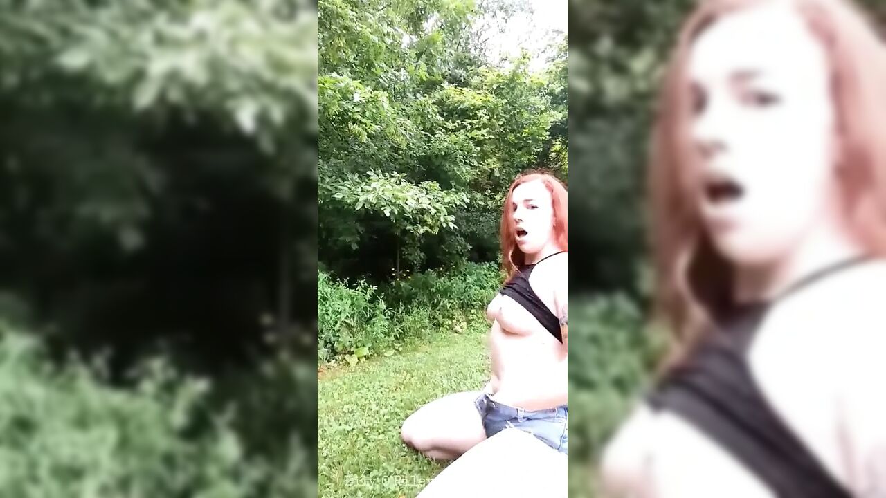 Exhibitionist Redhead Cums Hard in the Park
