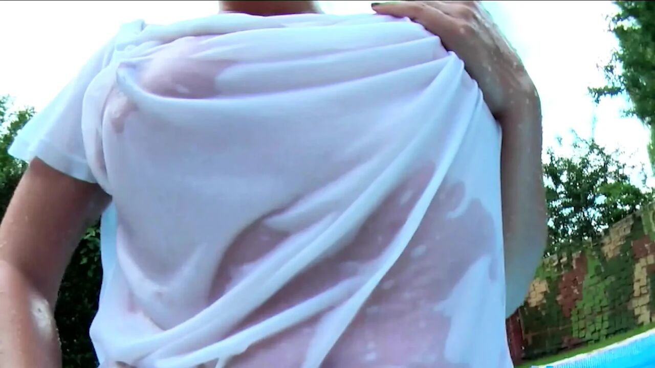 Blonde Poolside Footjob and Wet Tease