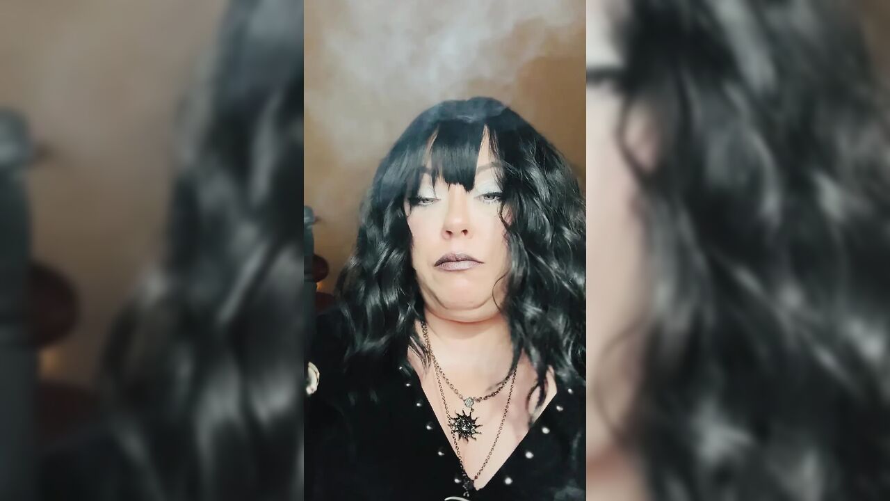 Black Haired Goth Smokes A Cigarette - BBW Tina Snua Smoking With Leather Gloves & Jewellery