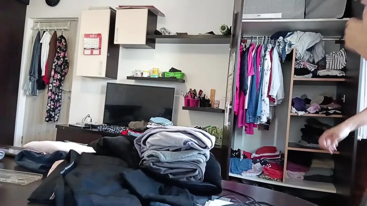 Sexy Brunette Doing Naked Chores Around the House.