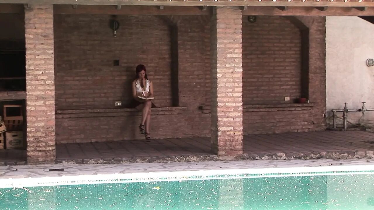 Redhead teen has hot sex with two men outside