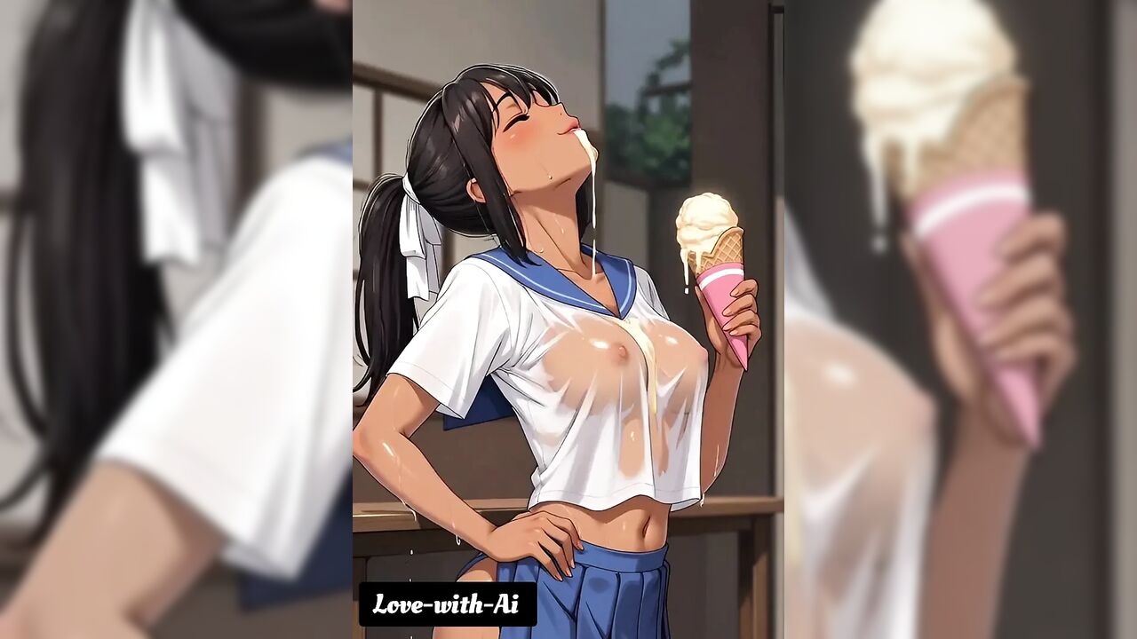 Hentai 2026! They love sucking on their ice cream that's dripping down their breasts