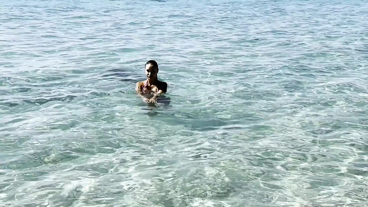 Monika Fox Swims in the Caribbean Sea and Poses Naked on the Reefs