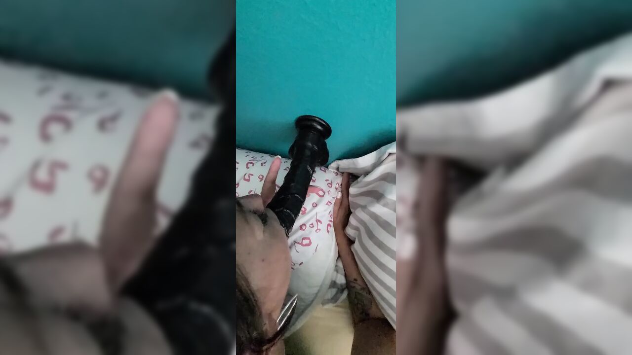 Wife gets came on as she sucks dildo