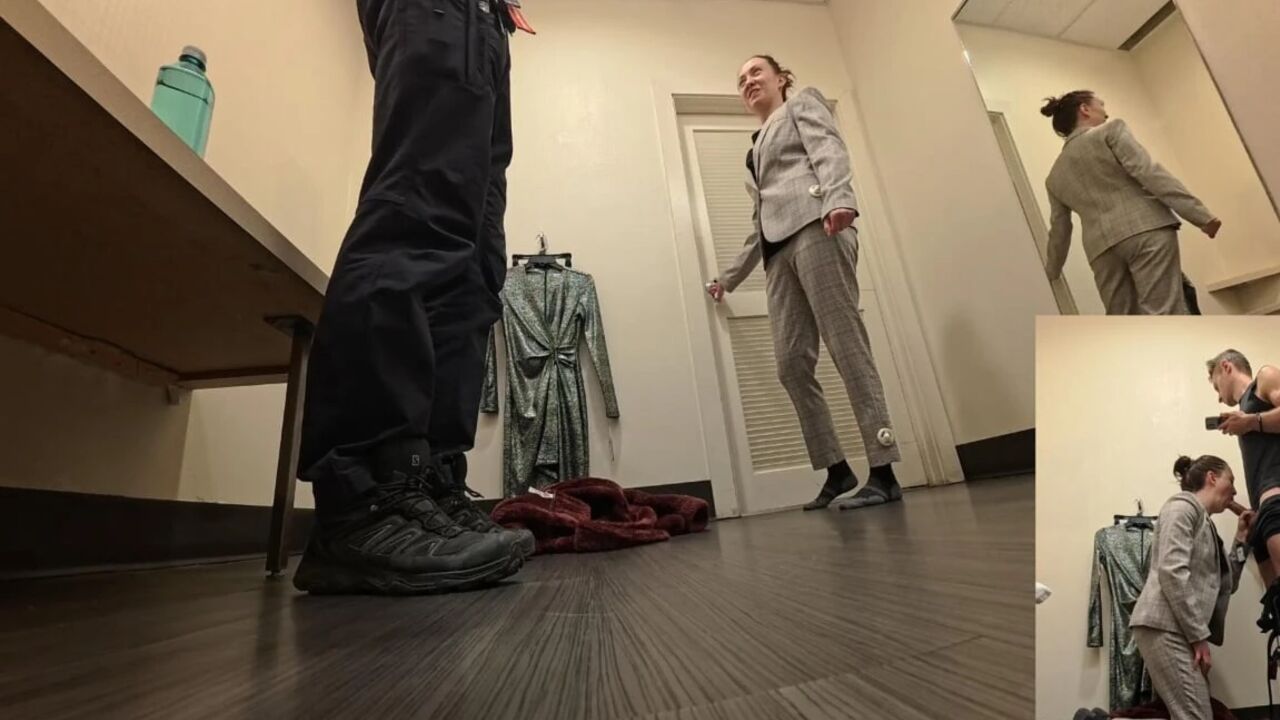 Shopping Day. Manager Girl R.sky Blowjob in Fitting Room with 8 Inch Dick. Cum in Mouth