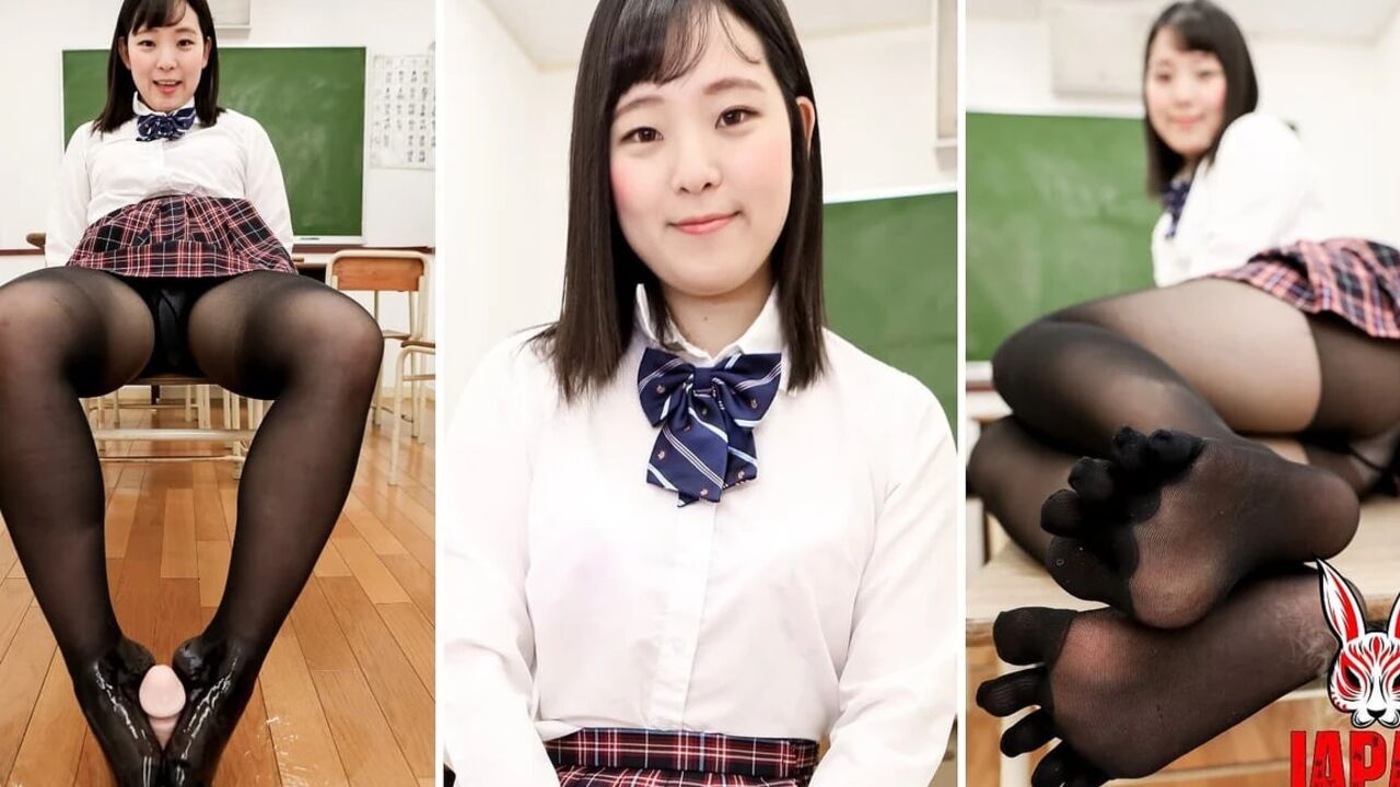 Footjob in School Uniform - Airu Hashino in Pantyhose