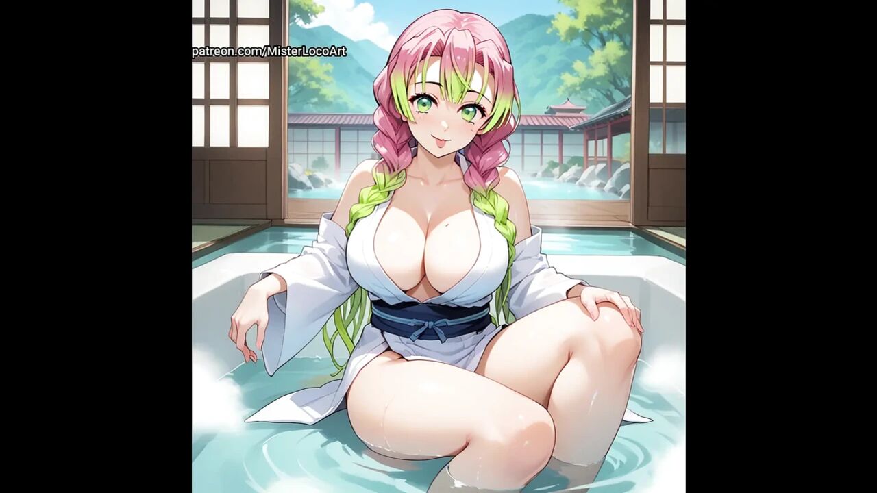 Mitsuri Kanroji busty resting in the hentai sauna