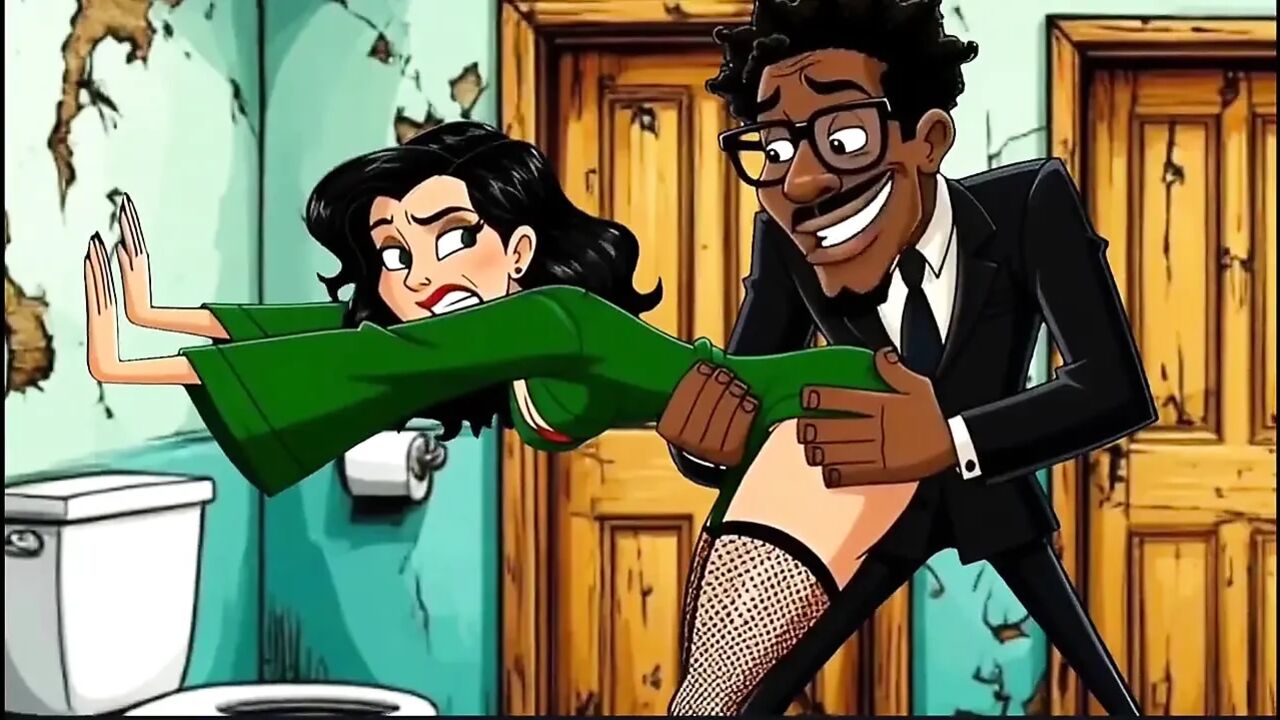 Slut Wife Fucked in Dirty Public Toilet. Cartoon
