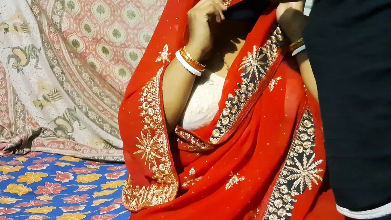 Unsatisfied wife sex in red sare with husband....