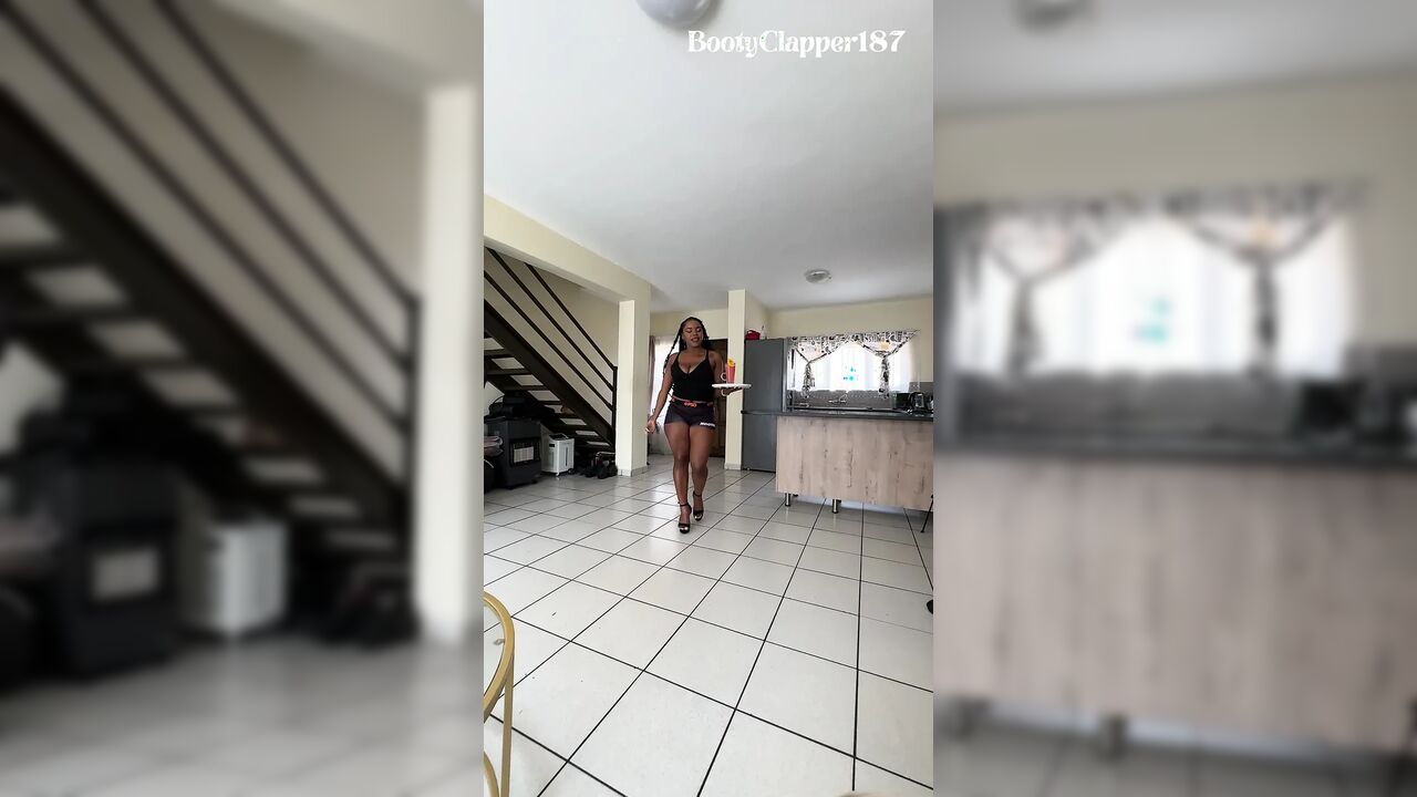 Creampied Her Black Pussy Through a Tiny Hole in Her Booty Shorts