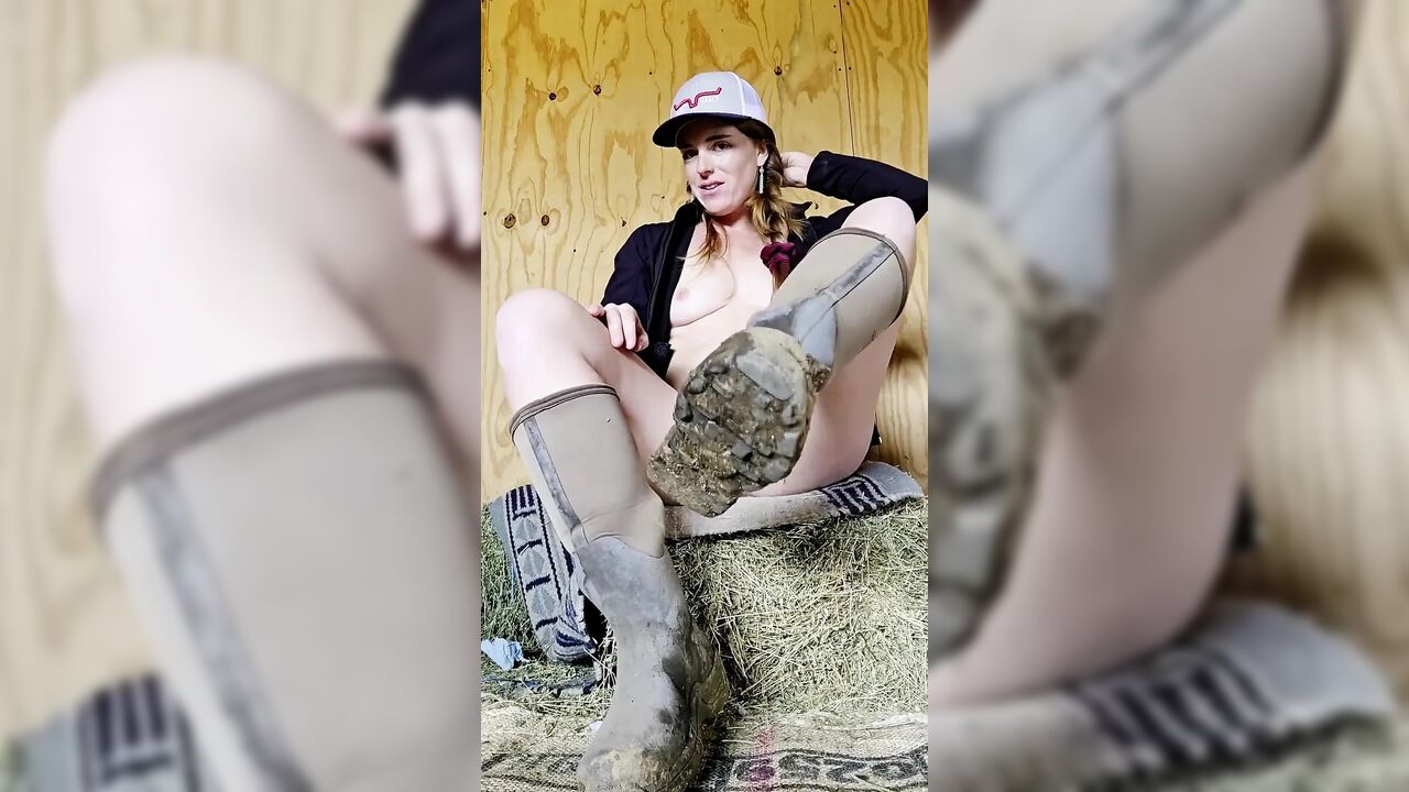 Redhead Fucks Ass and Pussy Squirting in Muckboots