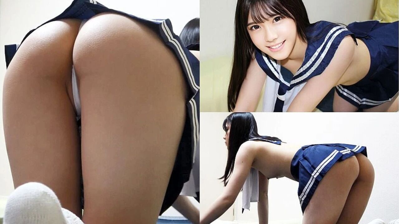 Girls Only Apartment in Japan Cute and Slender Girl Cleaning Room in Apron-style Miniskirt Uniform and Wedgie Thong Panties