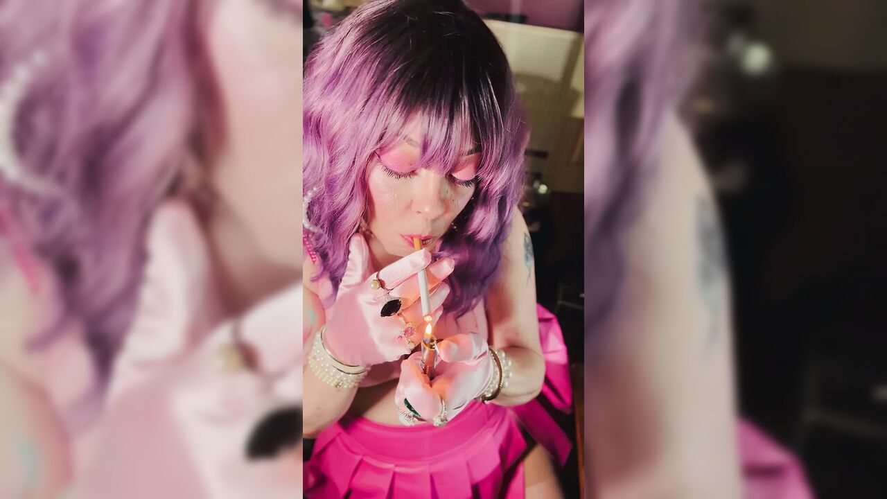 A Cute Tina Snua Tip To Tails 2 Cigarettes With Lots Of Smoke Rings In Satin Gloves & Jewellery