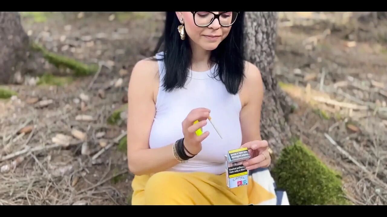 Smoking Cigarette and Blowjob Dildo in the Forest