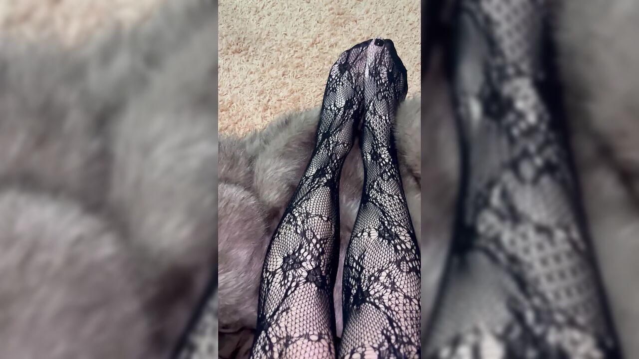 Playing with a long legs in sexy heels and stocking