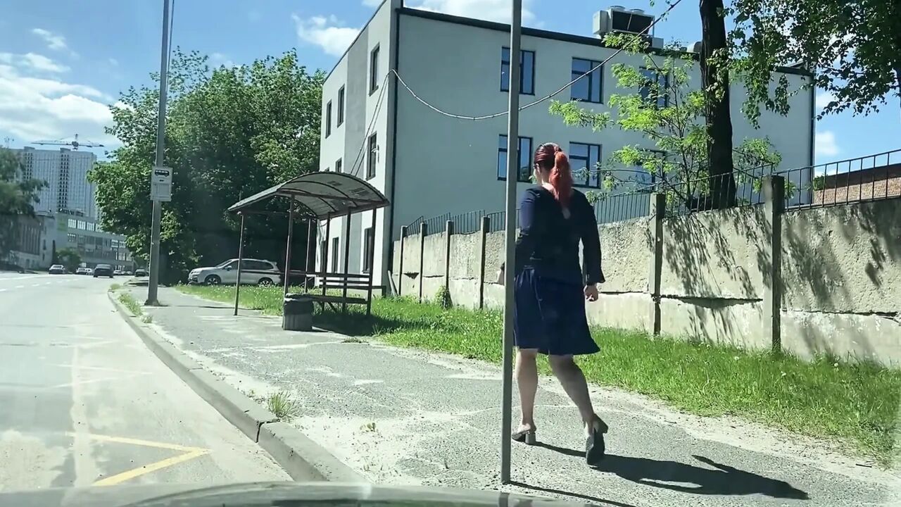Masturbating with Banana and Eating It on Bus Station in Office Look
