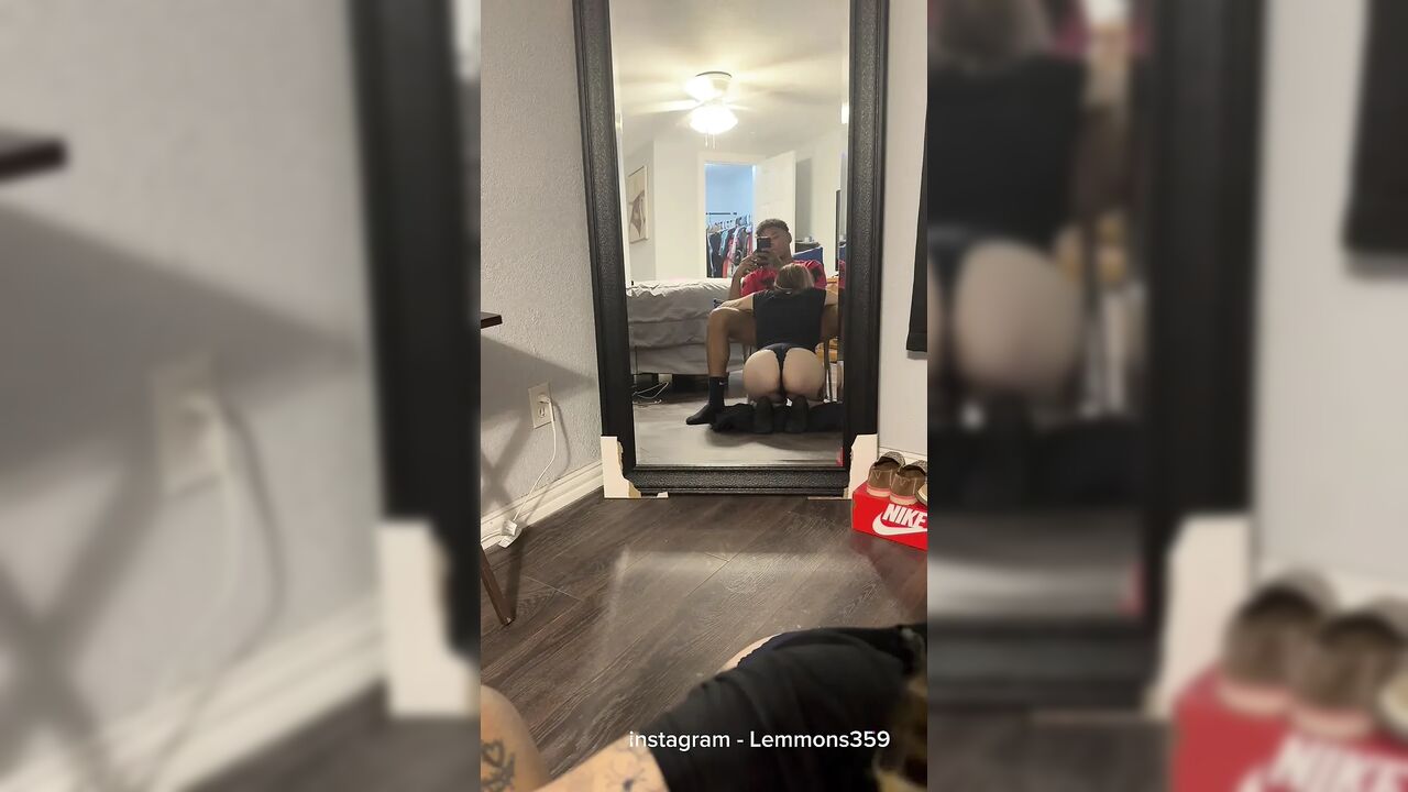 Sexy Blonde Slut Sucking Dick in the Mirror