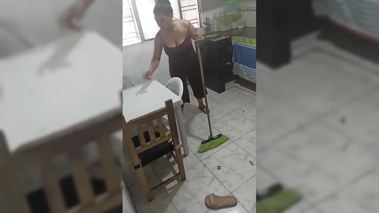 Keilimar Cleans the House While Her Bored Boyfriend Tries to Convince Her to Suck His Cock but in the End Something Crazy Happen