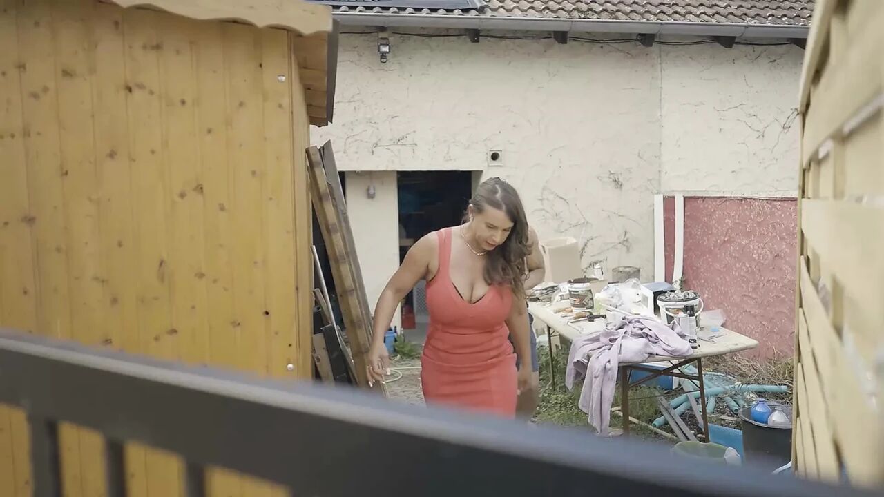 Big Tits MILF in Red Dress Gets Fucked by Tattooed Guy with Huge Cock