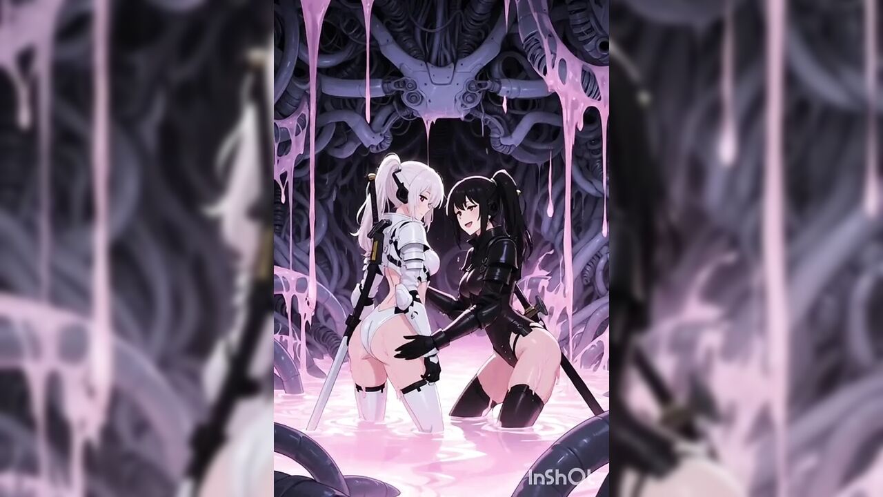 Two anime space knights, in a spaceship full of slime