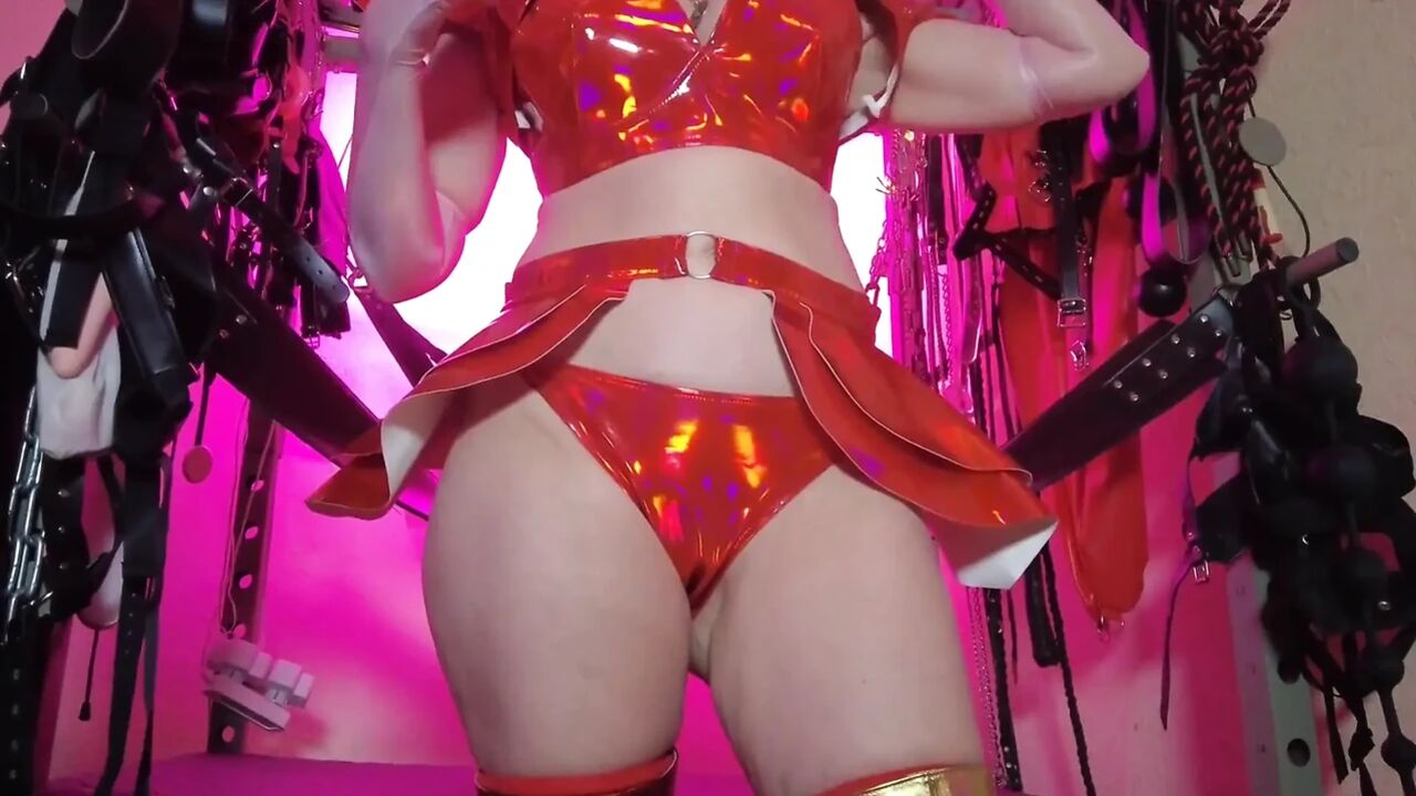 BDSM Mistress Pvc Gold Red Vinyl Toys Dick Fetish Boots Femdom