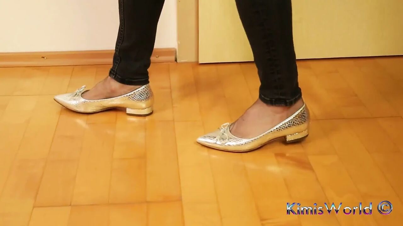 Asmr Nylon Footsteps - Shiny Flats Tapping on Wooden Floor
