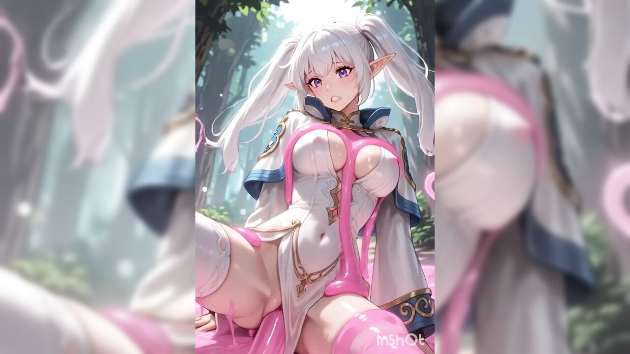 White-haired elf gets fucked by pink slime