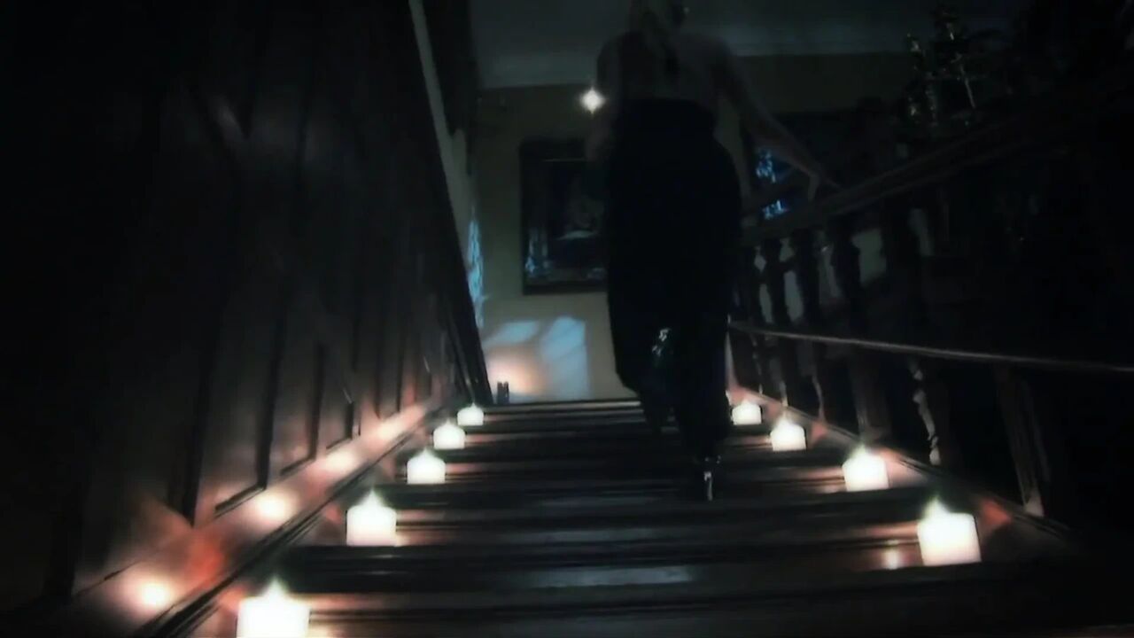Busty babe fucked on the stairs by her friend's boyfriend.