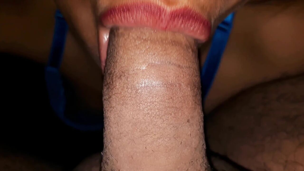 I give my husband a blowjob after work and he cums in my mouth a lot of cum