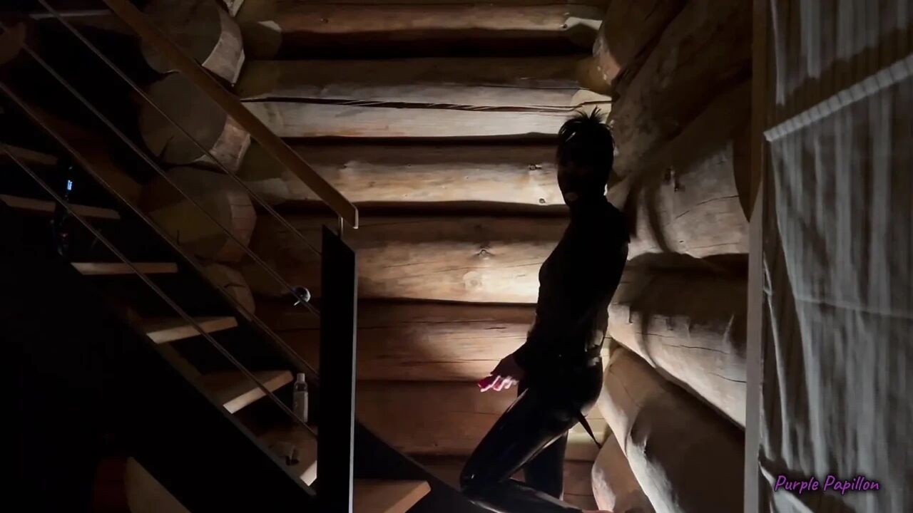 Dark Pegging on the Stairs with a Pink Dildo