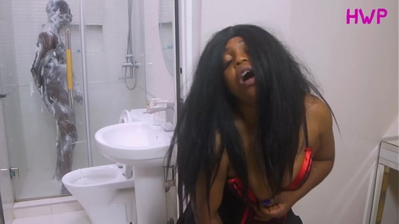 Rich man's wife squirt so much while she fucks herself with her big toy while watching her big black dick driver take his bath, watch as the driver gives her a hardest when he caught her peeping her