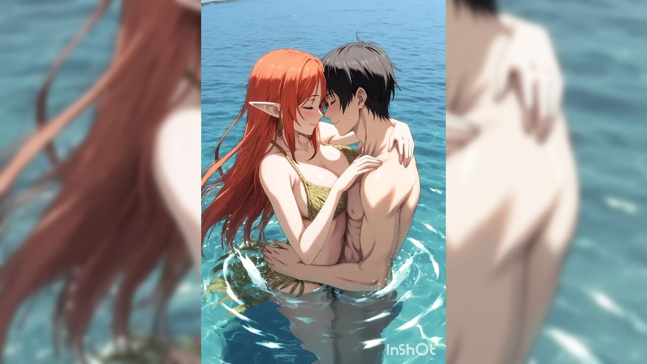 Redhead anime hentai girl fucks in the water
