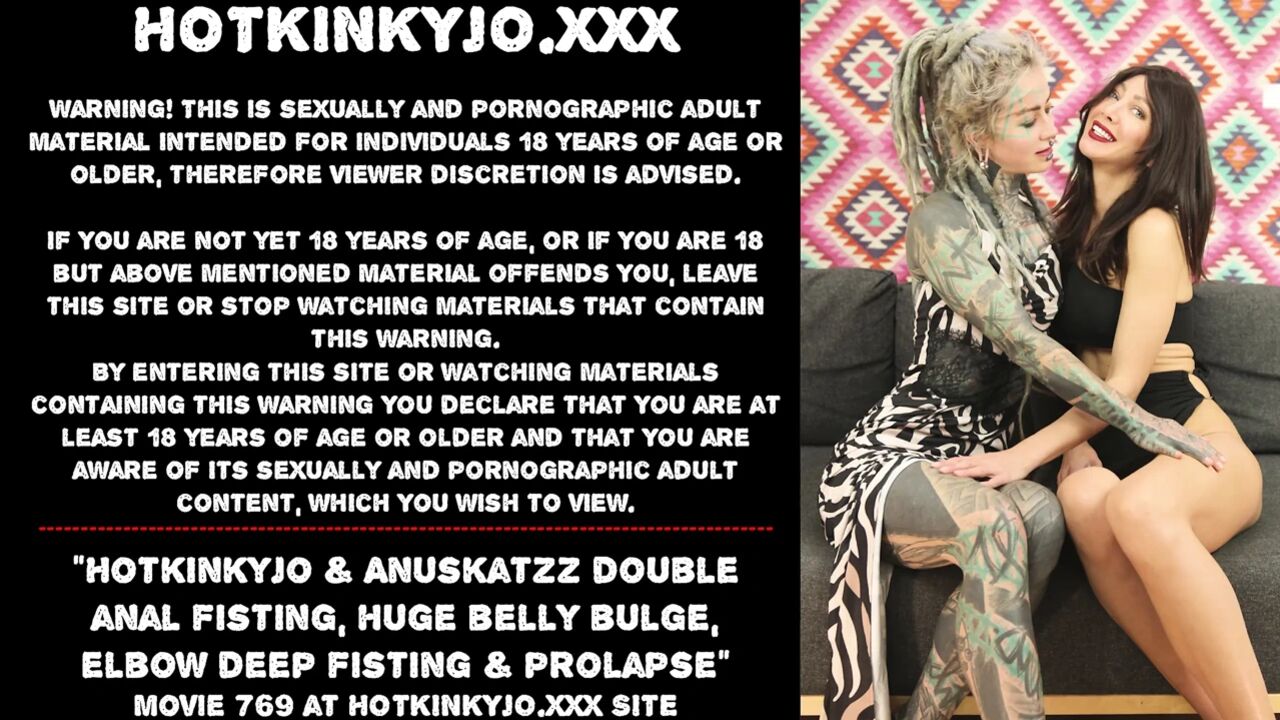 Hotkinkyjo & Anuskatzz double anal fisting, huge belly bulge, elbow deep fisting & prolapse