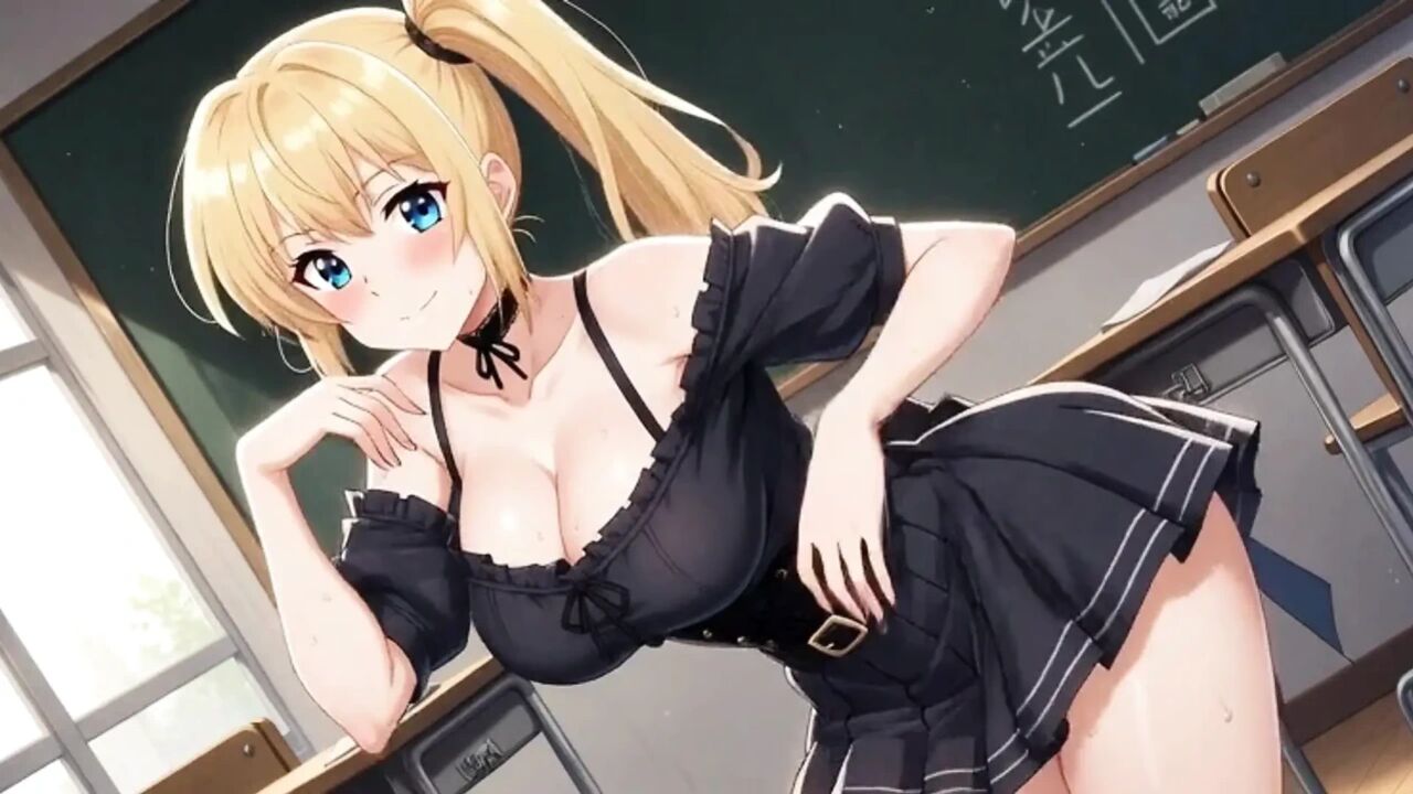 Busty Blonde Student Strips and Moans in Class