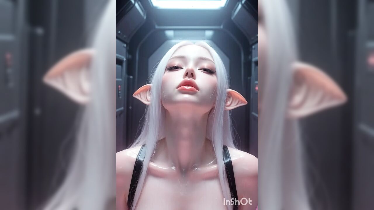 White haired elf in pink slime kisses and licks