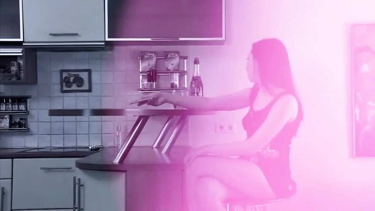 My stepsister Anna fucks in the kitchen with her friend