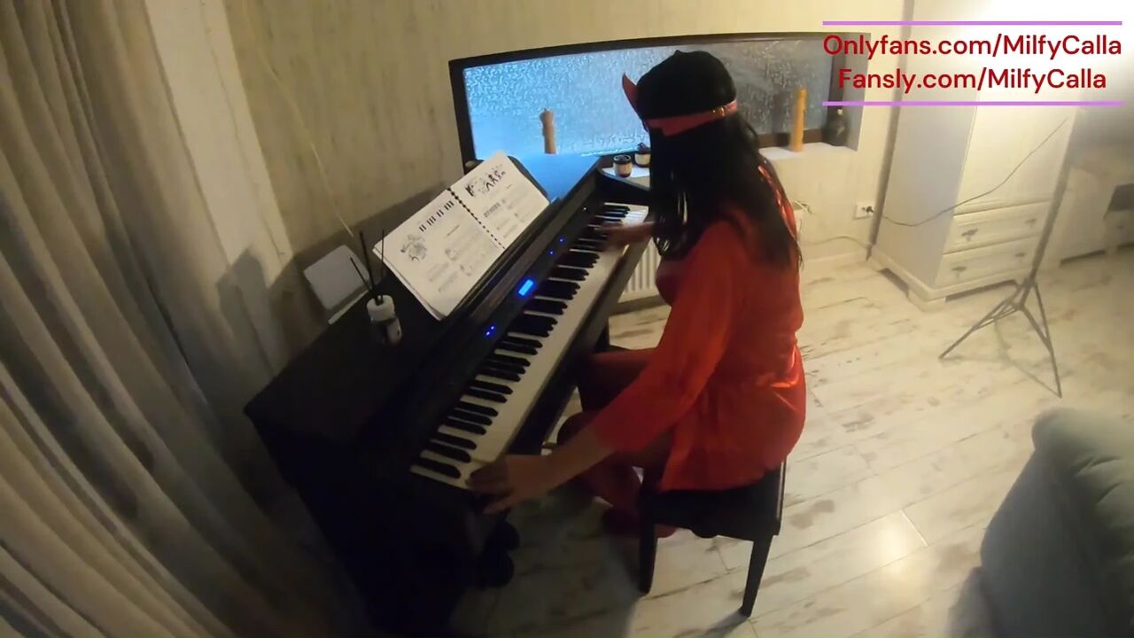 Piano Lesson Seduction Red Lingerie, Deep Pleasure & Messy Mouth Finish