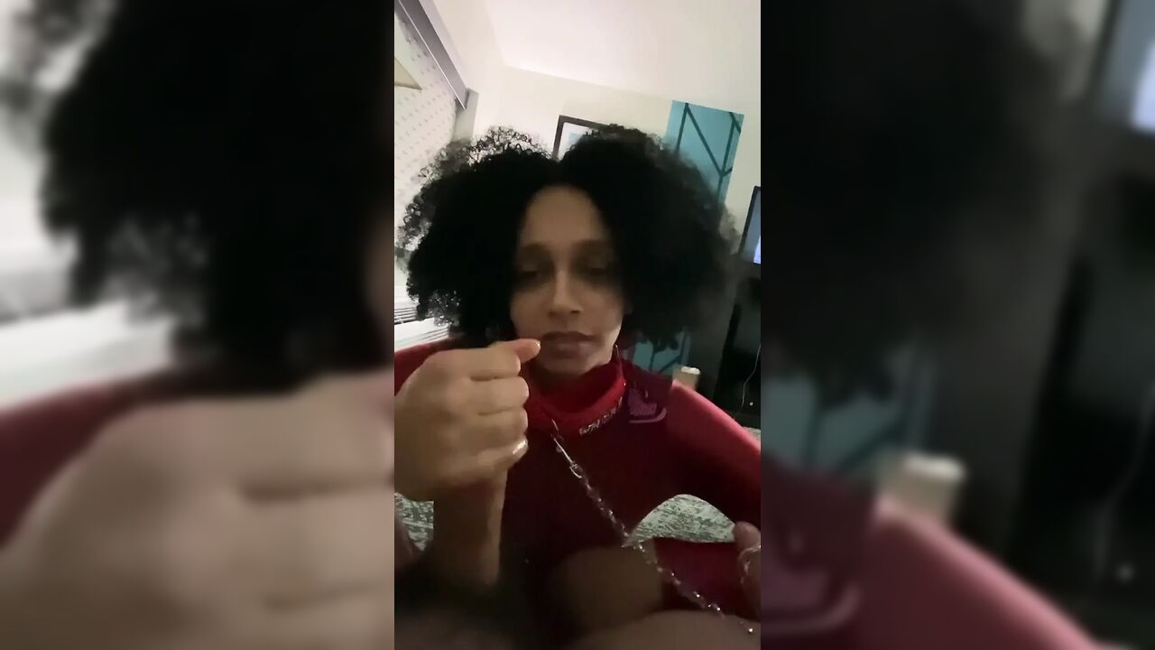 Leena Rayz - Slave with tiny and pretty hands strokes a shiny white cock