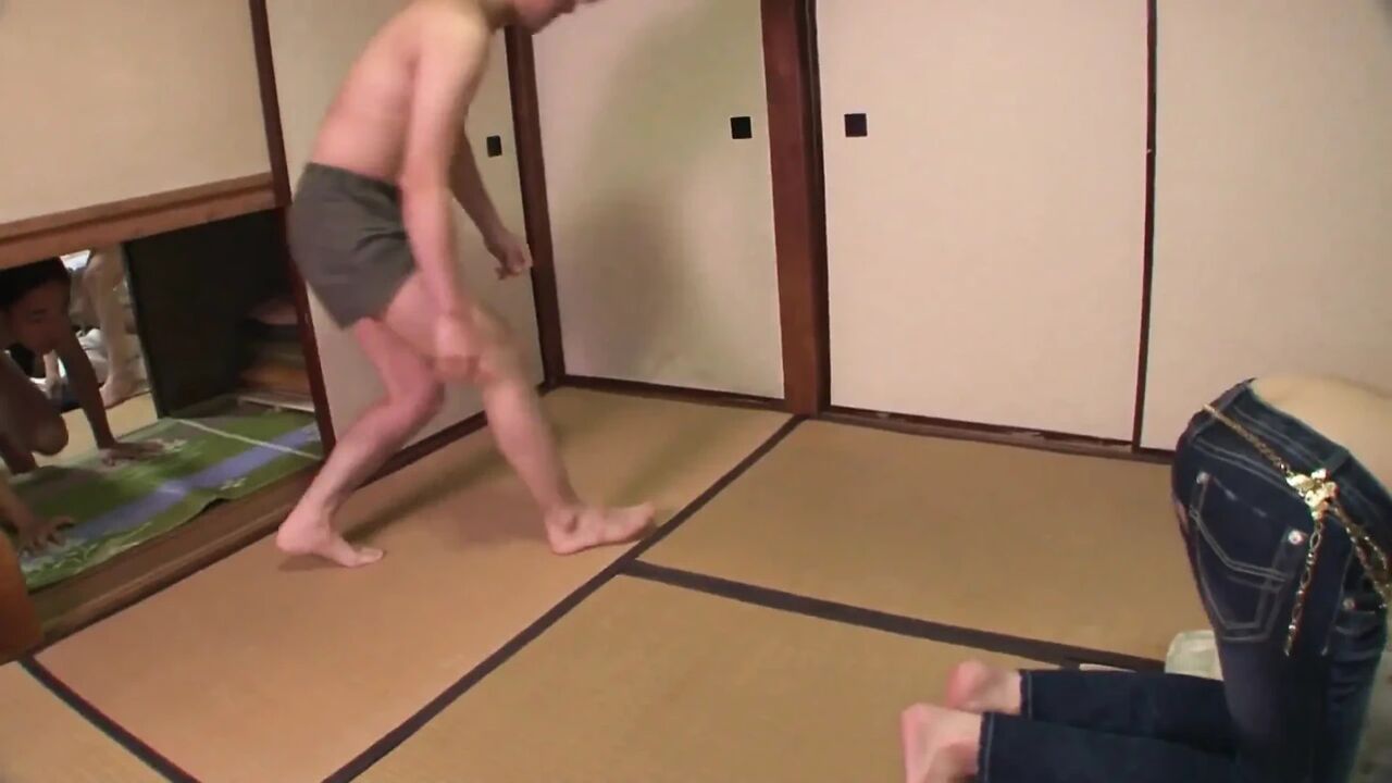 Asian slut in jeans gets fucked in this group session