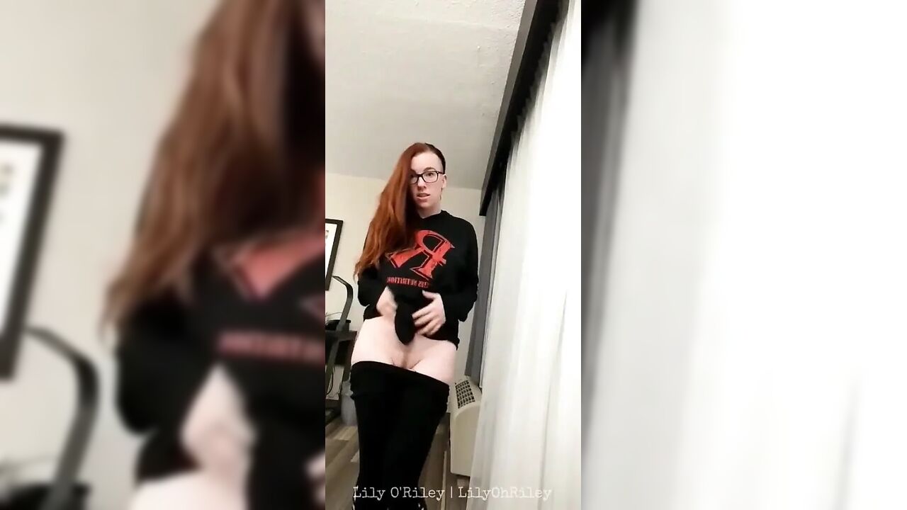 Pale Redhead Cums Hard on Hotel Couch