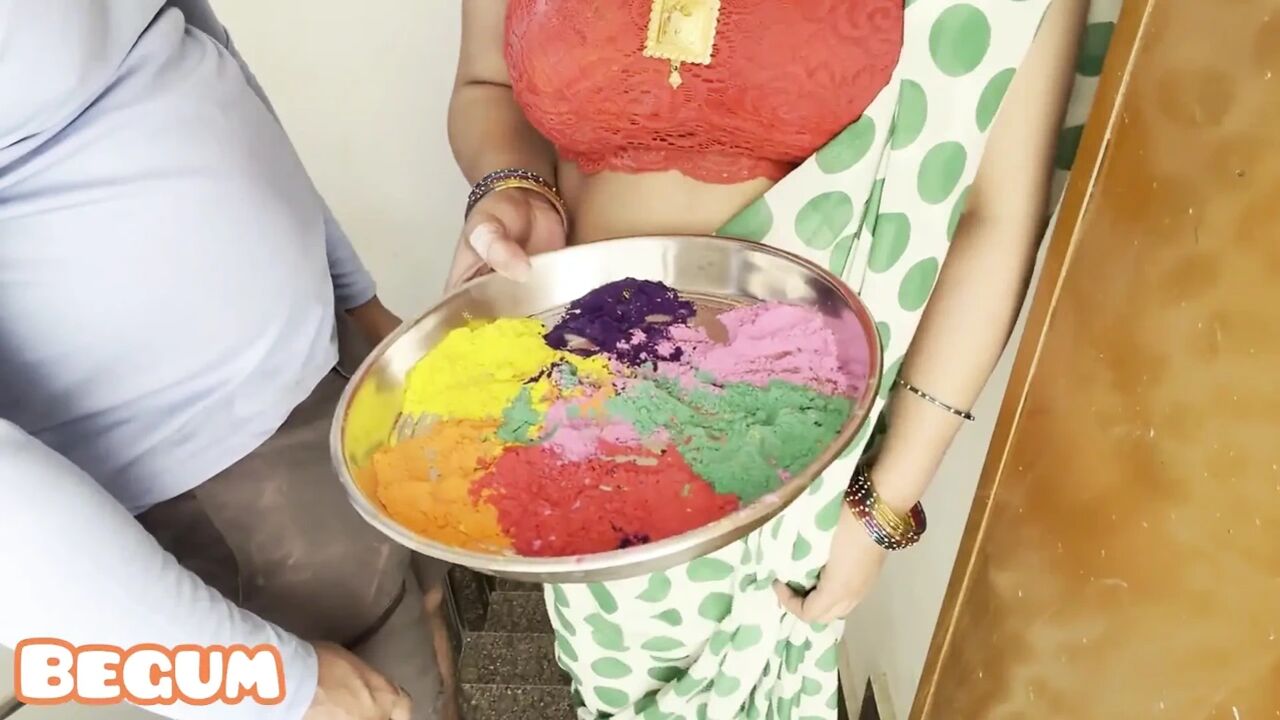 Fucking My Hot Aunt in Holi on Stairs