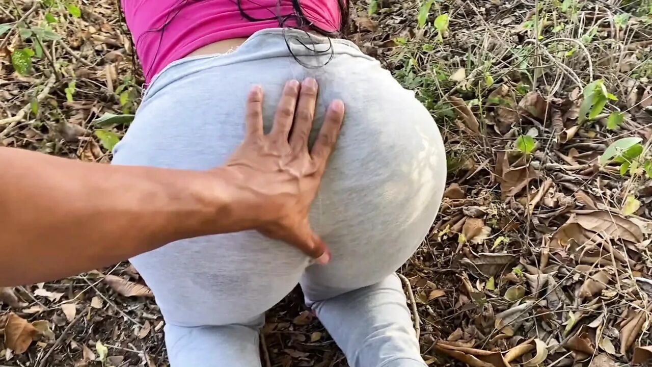 I find her outdoors and running inside a girl in the woods.