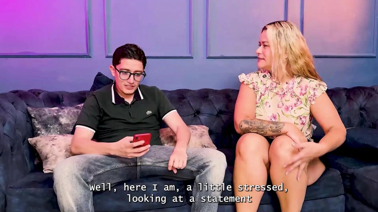 My grades in class aren't the best, so my blonde MILF stepmom fucks my big nerd cock as punishment.