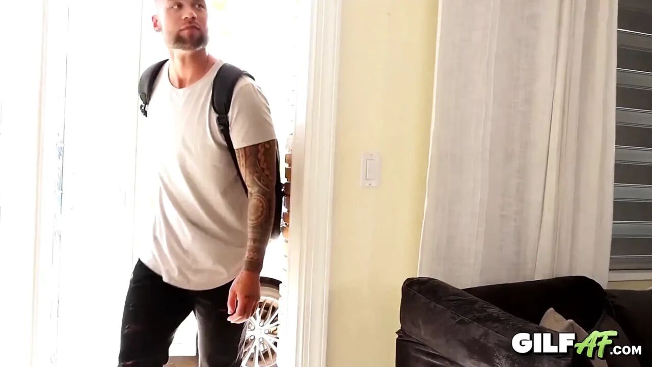 GILF Leilani Milks Her Muscular Tattooed Stepson's Stress